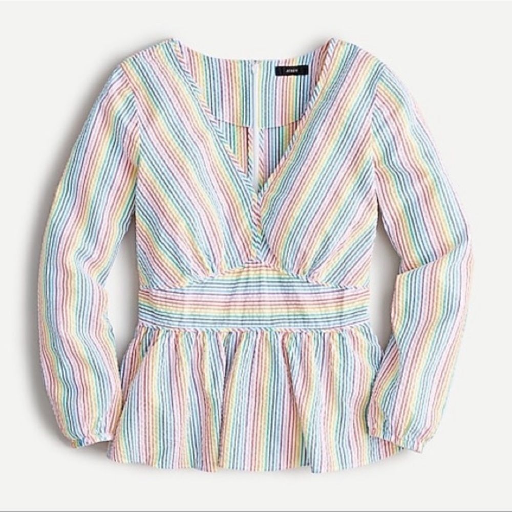 V-Neck peplum rainbow seersucker shirt AM647-size 00